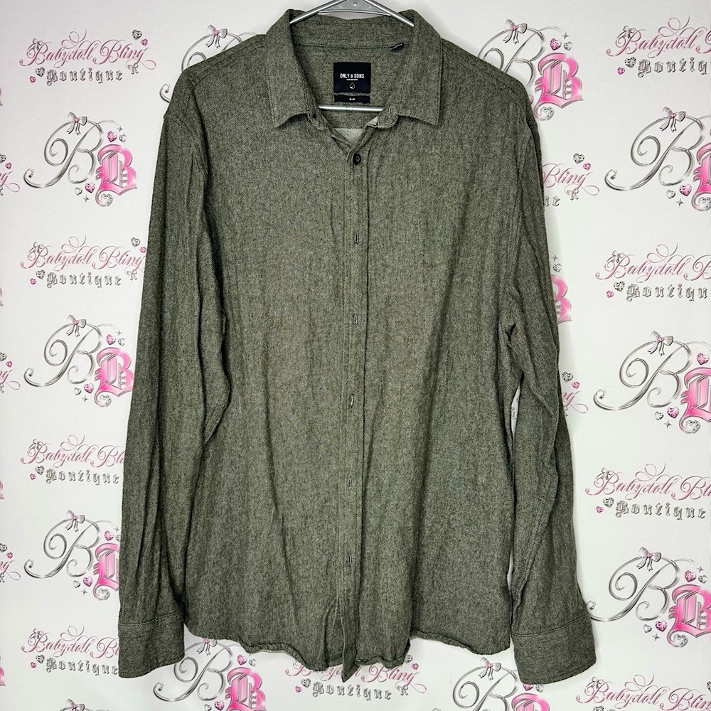 Only & sons Men's Gray green Shirt army color button up comfy soft